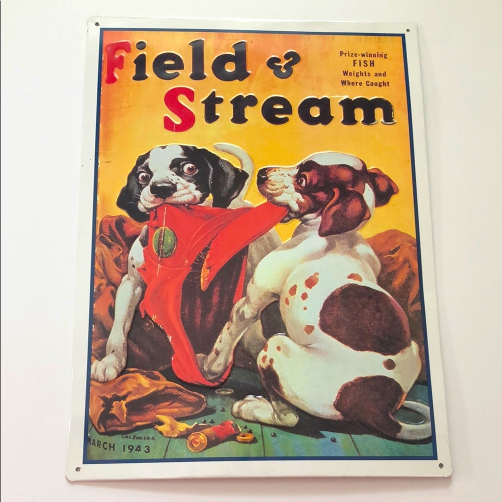 Vintage Field and Stream March 1943 magazine cover reproduction metal sign